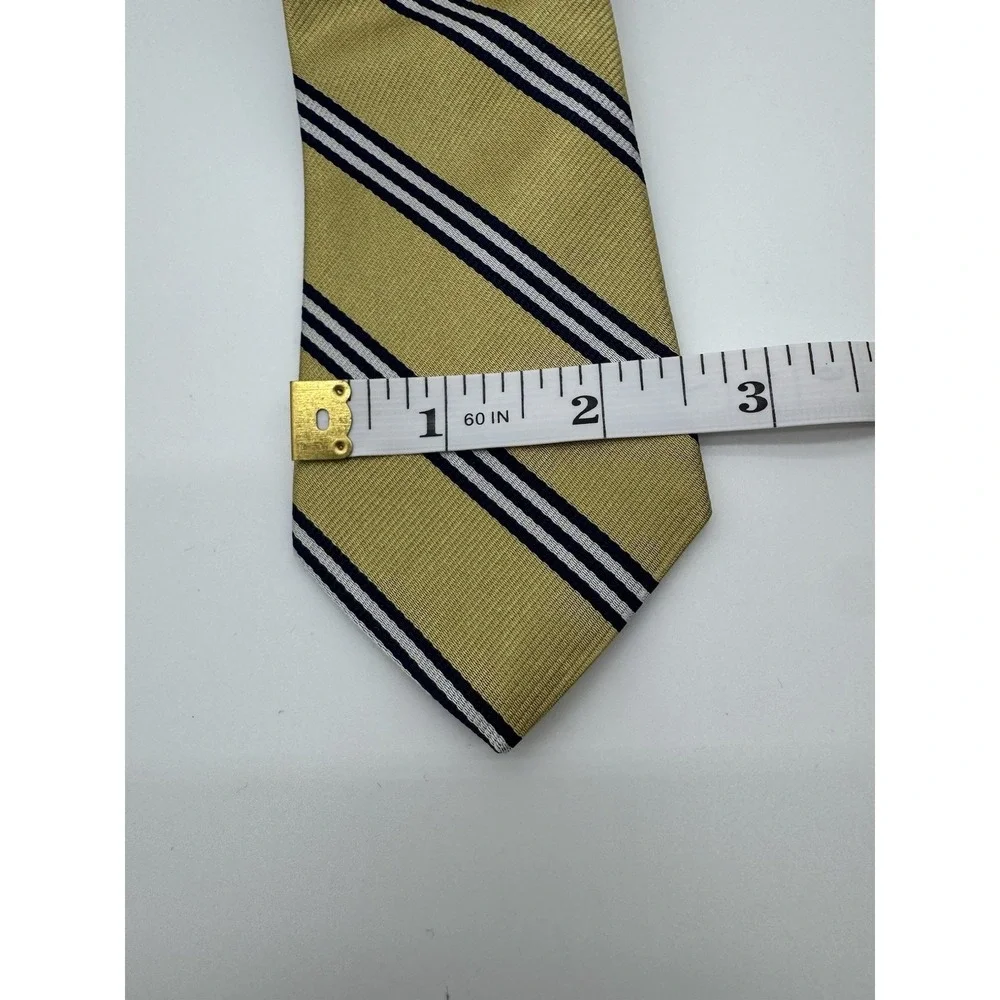 Brooks Brothers Fleece Tie Yellow Blue Stripe 100% Silk Classic Repp Necktie